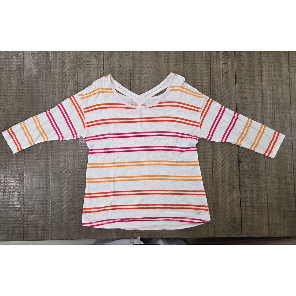 T by Talbots Women Striped Knit Blouse Cotton White Orange Pink Size M